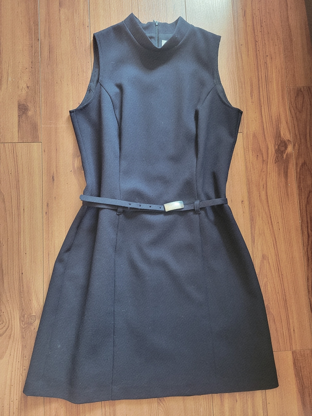 Morgan de Toi Sleeveless Dark Blue-Black Belted Fit-and-Flare Dress